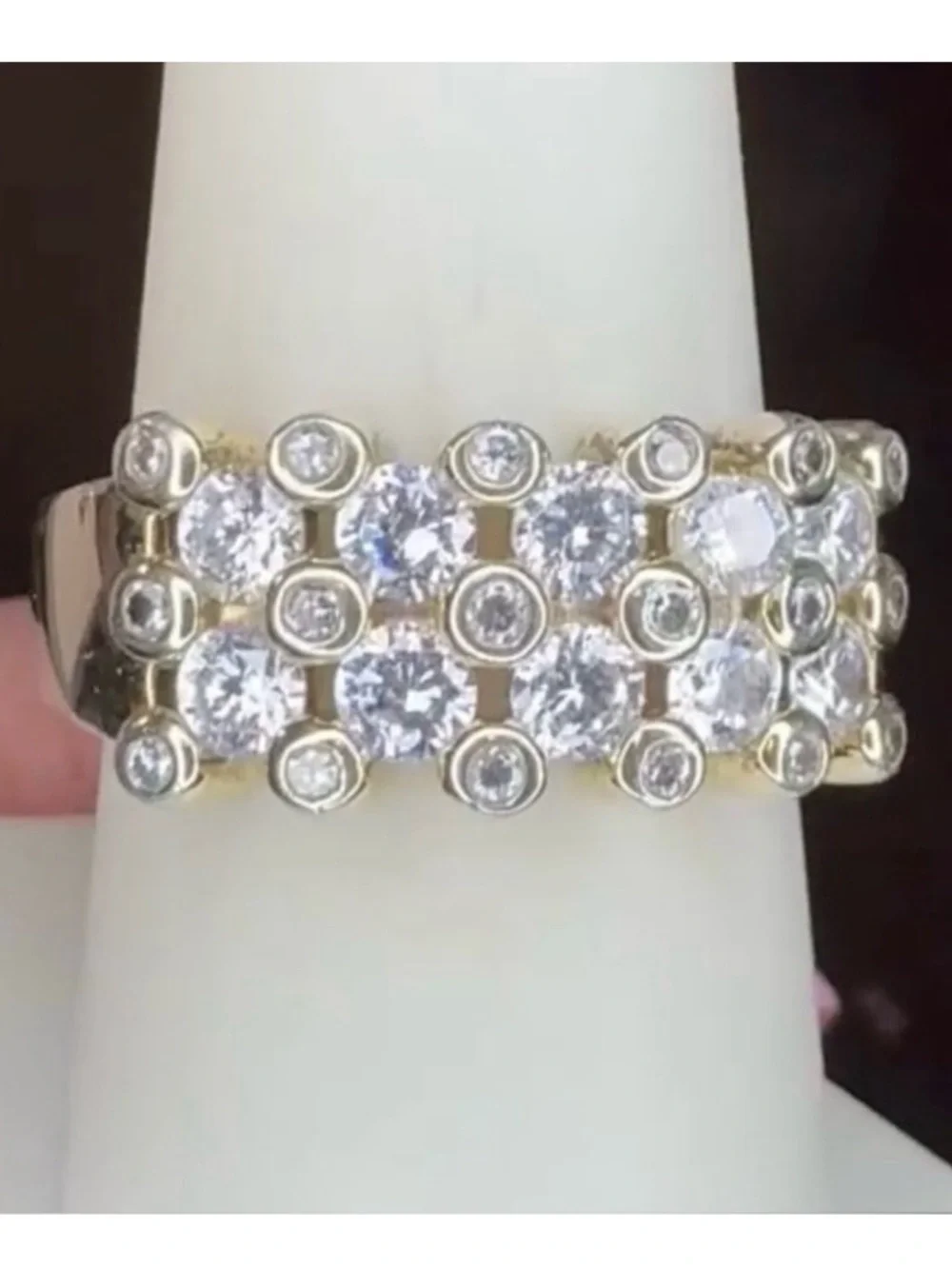 CHARLES WINSTON 925 Silver Bezel Bubble Ring with Simulated Diamonds - Vintage